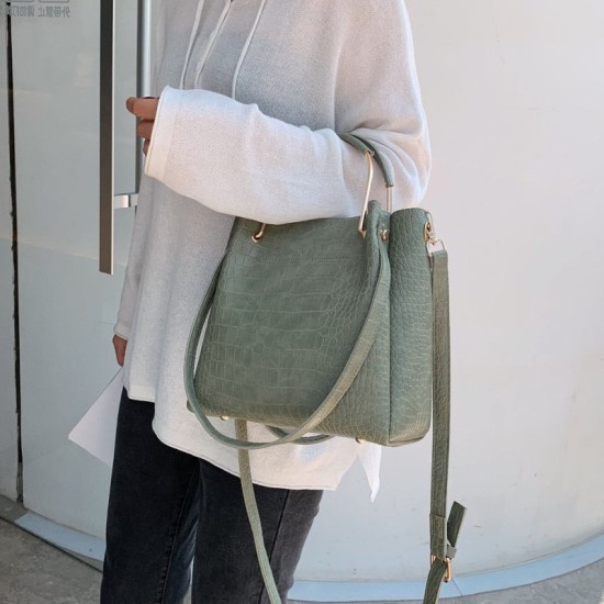 Stone Pattern PU Leather Bucket Bags For Women Shoulder Messenger Stone Pattern PU Leather Bucket Bags For Women Shoulder Messenger