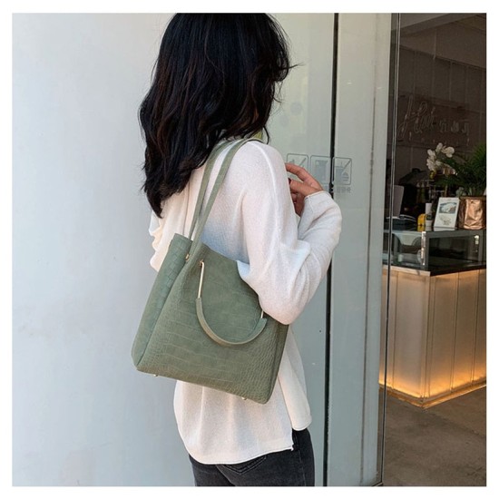 Stone Pattern PU Leather Bucket Bags For Women Shoulder Messenger Stone Pattern PU Leather Bucket Bags For Women Shoulder Messenger