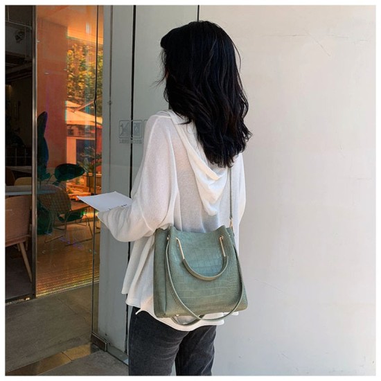 Stone Pattern PU Leather Bucket Bags For Women Shoulder Messenger Stone Pattern PU Leather Bucket Bags For Women Shoulder Messenger