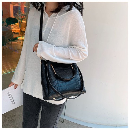 Stone Pattern PU Leather Bucket Bags For Women Shoulder Messenger Stone Pattern PU Leather Bucket Bags For Women Shoulder Messenger
