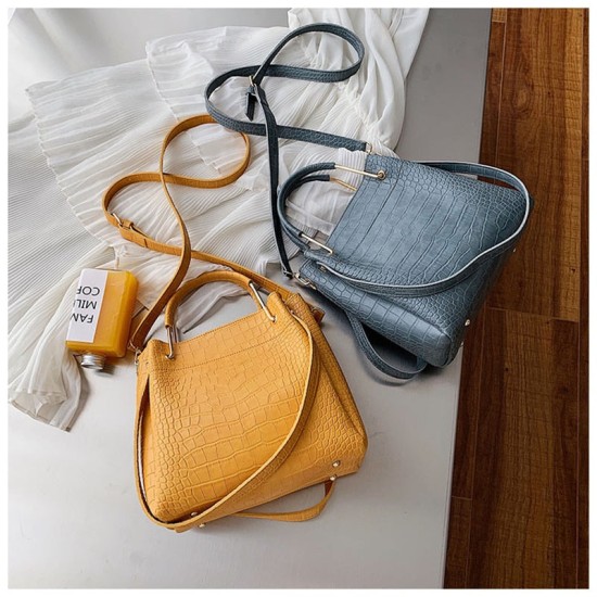 Stone Pattern PU Leather Bucket Bags For Women Shoulder Messenger Stone Pattern PU Leather Bucket Bags For Women Shoulder Messenger