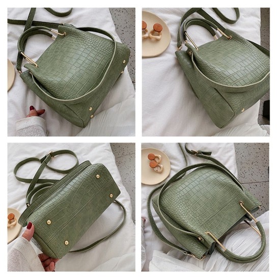 Stone Pattern PU Leather Bucket Bags For Women Shoulder Messenger Stone Pattern PU Leather Bucket Bags For Women Shoulder Messenger