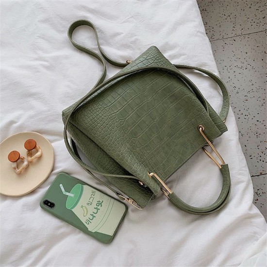 Stone Pattern PU Leather Bucket Bags For Women Shoulder Messenger Stone Pattern PU Leather Bucket Bags For Women Shoulder Messenger