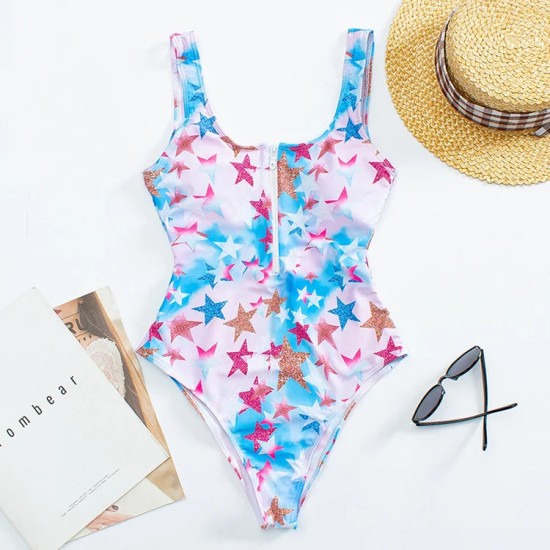 Printed Zipper Swimsuit One Piece Swimwear Floral Printed Zipper Swimsuit One Piece Swimwear Floral