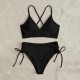 V-Neck Split Bikini Set for Women Solid Color Beach Swimwear