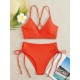 V-Neck Split Bikini Set for Women Solid Color Beach Swimwear