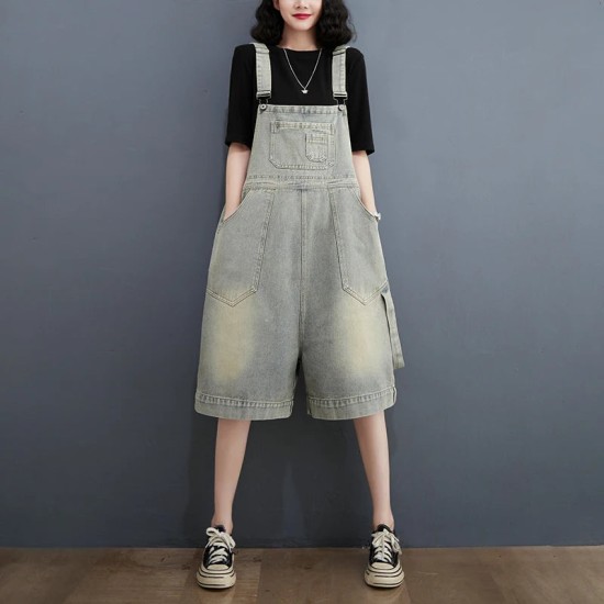 Denim Shorts Jean Overall For Vintage Washed Wide Leg Denim Shorts Jean Overall For Vintage Washed Wide Leg
