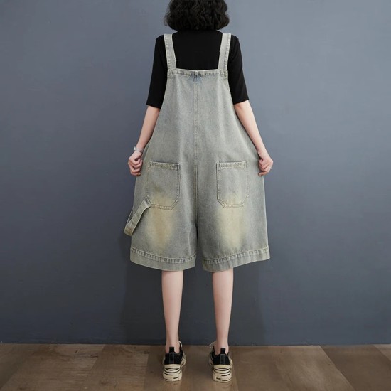 Denim Shorts Jean Overall For Vintage Washed Wide Leg Denim Shorts Jean Overall For Vintage Washed Wide Leg