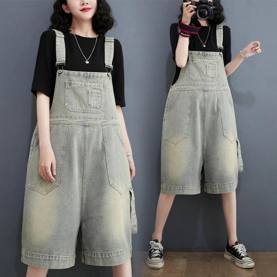 Denim Shorts Jean Overall For Vintage Washed Wide Leg Denim Shorts Jean Overall For Vintage Washed Wide Leg