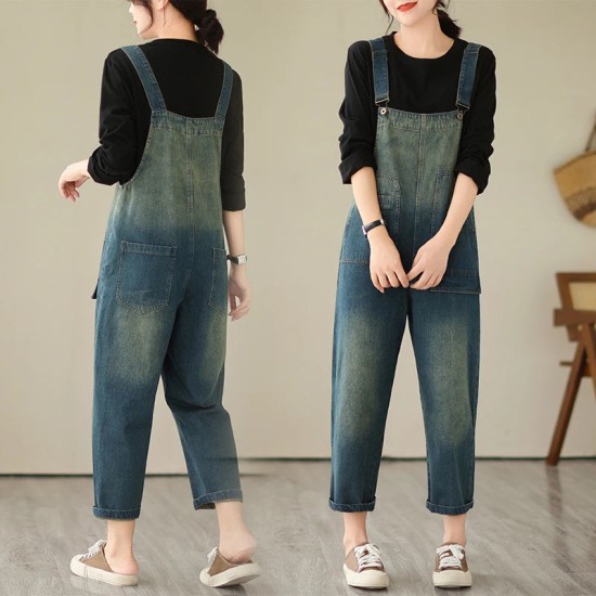 Fashion Gradient Denim Jumpsuit Clothing Overall Vintage Jeans Fashion Gradient Denim Jumpsuit Clothing Overall Vintage Jeans