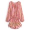 Floral Print Sashes Long Sleeve Tassel Rayon Beach Jumpsuits