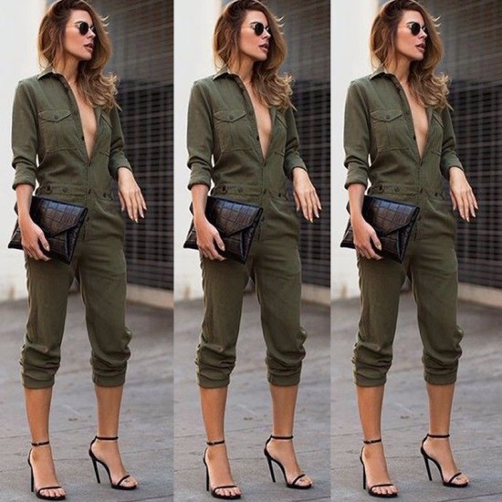 Sexy Fashion Slim Bodycon Army Green Solid Jumpsuit Sexy Fashion Slim Bodycon Army Green Solid Jumpsuit