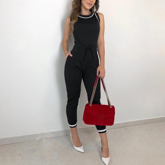 Elegant Black Sleeveless Slim Fit Tie Waist Slinky Jumpsuit Elegant Black Sleeveless Slim Fit Tie Waist Slinky Jumpsuit