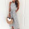 Striped Printed Lace-up Pocket O-neck Sleeveless Long Wide Jumpsuit