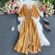 Polka Dot Romper Women Elegant V-Neck Puff Short Sleeve High Waist Jumpsuit