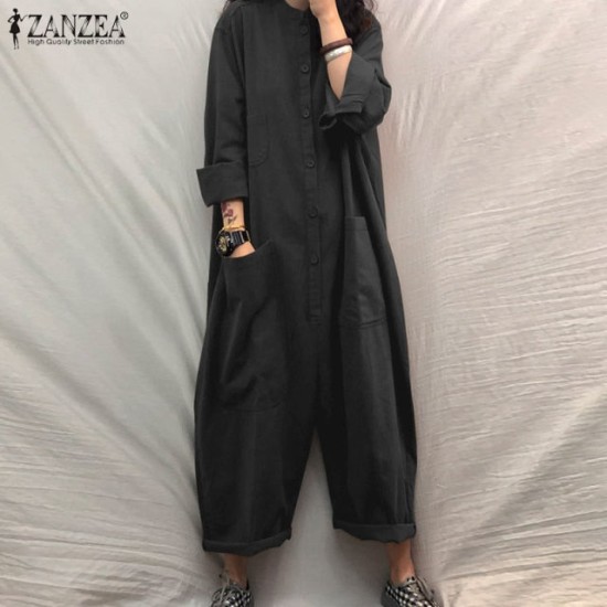 Jumpsuit Oversized Romper Casual Solid Stand Collar Bottom Jumpsuit Oversized Romper Casual Solid Stand Collar Bottom
