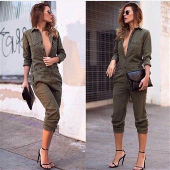 Sexy Fashion Slim Bodycon Army Green Solid Jumpsuit Sexy Fashion Slim Bodycon Army Green Solid Jumpsuit
