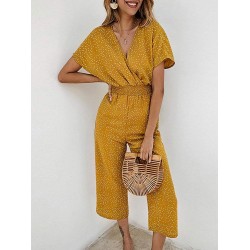 Summer High Waist Polka Dot Overalls Sleeve Rompers Jumpsuit