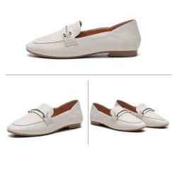 Fashion Casual Leather Flats Square Toe Loafers Soft Sole Shoes