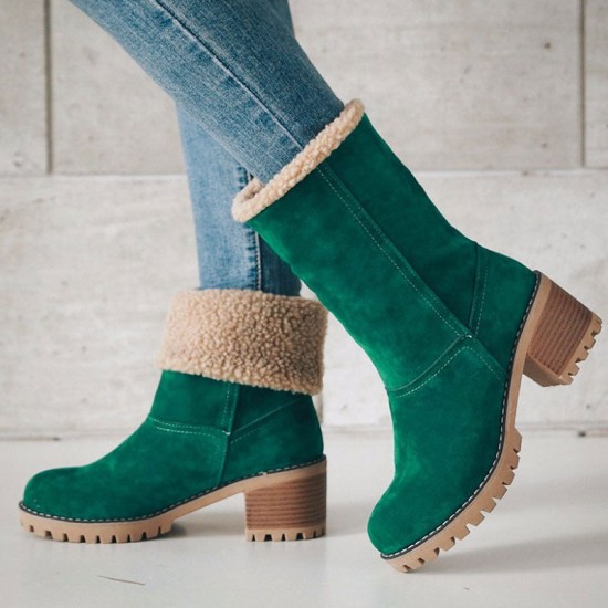 Flock Ladies Warm Square Heel Snow Boots Flock Ladies Warm Square Heel Snow Boots