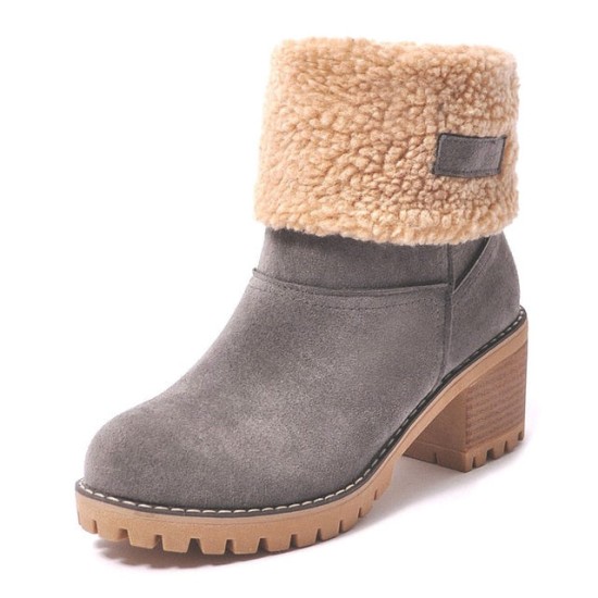 Flock Ladies Warm Square Heel Snow Boots Flock Ladies Warm Square Heel Snow Boots
