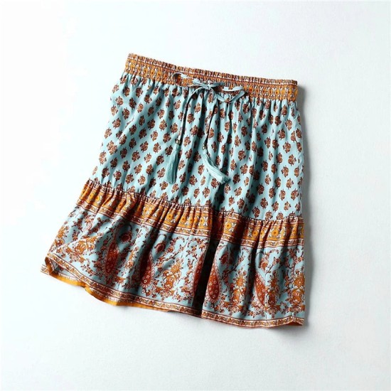 Vintage Chic Happie Floral Print Beach Bohemian Skirt Vintage Chic Happie Floral Print Beach Bohemian Skirt