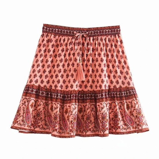 Vintage Chic Happie Floral Print Beach Bohemian Skirt Vintage Chic Happie Floral Print Beach Bohemian Skirt