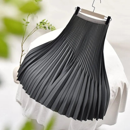 Women's Elegant Solid Color Midi Skirt High Waist Women's Elegant Solid Color Midi Skirt High Waist