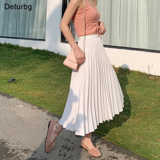 Women's Elegant Solid Color Midi Skirt High Waist Women's Elegant Solid Color Midi Skirt High Waist