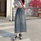 Jean Skirt High Waist Retro A- line Skirt Mid-Length Denim Streetwear Jean Skirt High Waist Retro A- line Skirt Mid-Length Denim Streetwear