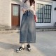 Jean Skirt High Waist Retro A- line Skirt Mid-Length Denim Streetwear Jean Skirt High Waist Retro A- line Skirt Mid-Length Denim Streetwear