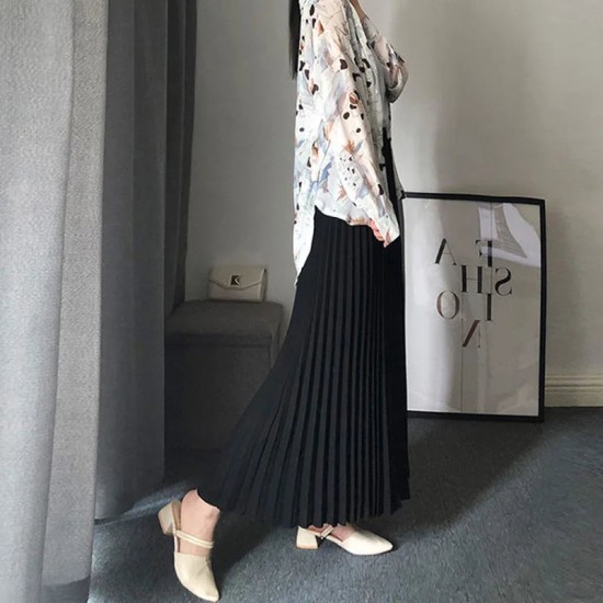 Pleated Fashion High Waist Office Lady Long Skirt All-Match Pleated Fashion High Waist Office Lady Long Skirt All-Match