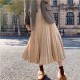 Vintage Pleated Midi Solid Skirt Fashion High Waist
