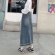 Jean Skirt High Waist Retro A- line Skirt Mid-Length Denim Streetwear Jean Skirt High Waist Retro A- line Skirt Mid-Length Denim Streetwear