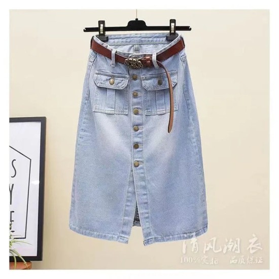 High Waist Denim Skirt Vintage One Split Wrap Hip A-line High Waist Denim Skirt Vintage One Split Wrap Hip A-line