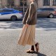 Vintage Pleated Midi Solid Skirt Fashion High Waist