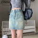 Retro A-line Denim Fashion Women's Casual High Waisted All Match Skirt Retro A-line Denim Fashion Women's Casual High Waisted All Match Skirt