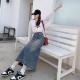 Jean Skirt High Waist Retro A- line Skirt Mid-Length Denim Streetwear Jean Skirt High Waist Retro A- line Skirt Mid-Length Denim Streetwear
