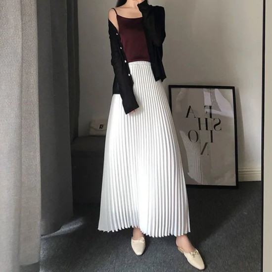 Pleated Fashion High Waist Office Lady Long Skirt All-Match Pleated Fashion High Waist Office Lady Long Skirt All-Match