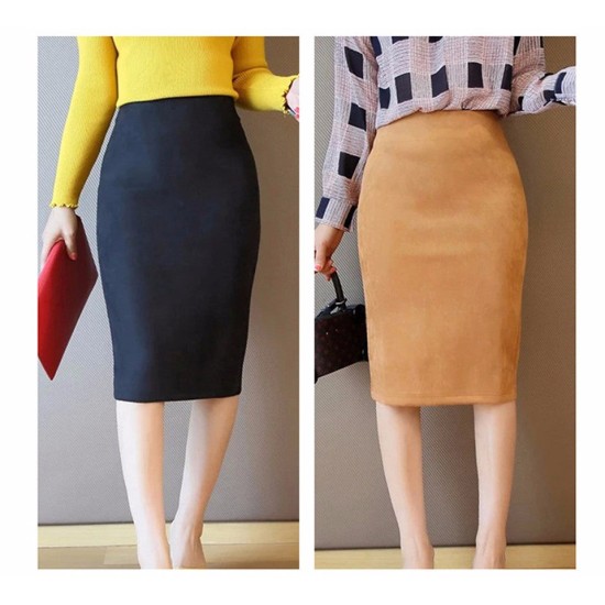 Sexy Multi Color Suede Midi Pencil Skirt Sexy Multi Color Suede Midi Pencil Skirt