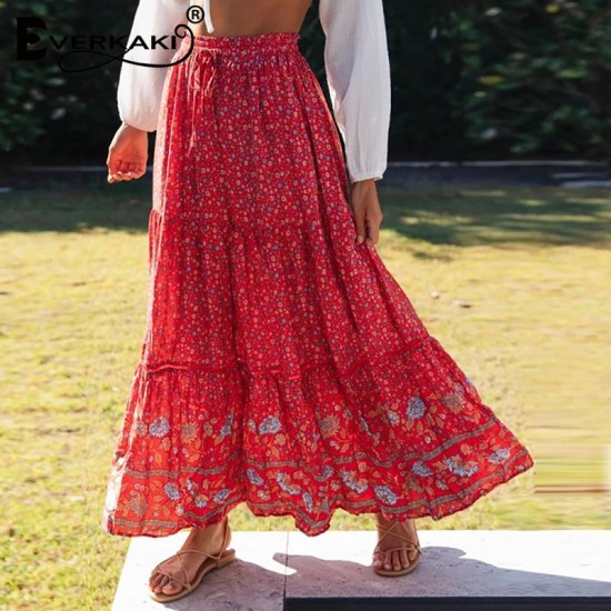 Boho Print Elastic Sashes Bottoms Vintage Skirt Boho Print Elastic Sashes Bottoms Vintage Skirt