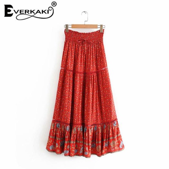 Boho Print Elastic Sashes Bottoms Vintage Skirt Boho Print Elastic Sashes Bottoms Vintage Skirt
