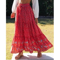 Boho Print Elastic Sashes Bottoms Vintage Skirt