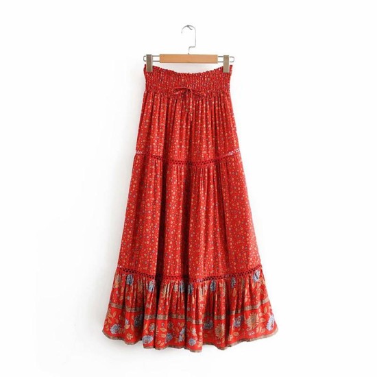 Boho Print Elastic Sashes Bottoms Vintage Skirt Boho Print Elastic Sashes Bottoms Vintage Skirt