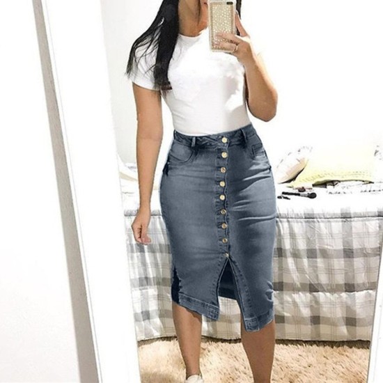 Short Denim Buttons Pockets Split Bandage Jeans Skirt Short Denim Buttons Pockets Split Bandage Jeans Skirt