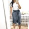 Short Denim Buttons Pockets Split Bandage Jeans Skirt
