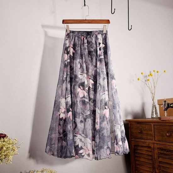 Fashion Florals Print Boho Style Elastic High Waist Chiffon Skirt Fashion Florals Print Boho Style Elastic High Waist Chiffon Skirt