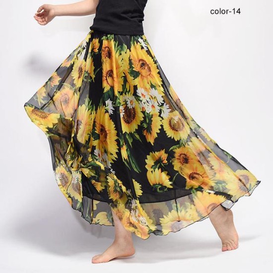 Fashion Florals Print Boho Style Elastic High Waist Chiffon Skirt Fashion Florals Print Boho Style Elastic High Waist Chiffon Skirt