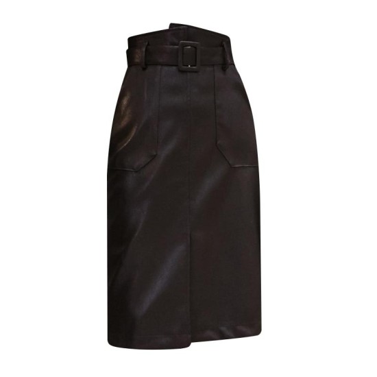 PU Leather Sheath Midi Skirts High Waist Knee-Length Wrap Skirts PU Leather Sheath Midi Skirts High Waist Knee-Length Wrap Skirts