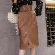 PU Leather Sheath Midi Skirts High Waist Knee-Length Wrap Skirts PU Leather Sheath Midi Skirts High Waist Knee-Length Wrap Skirts
